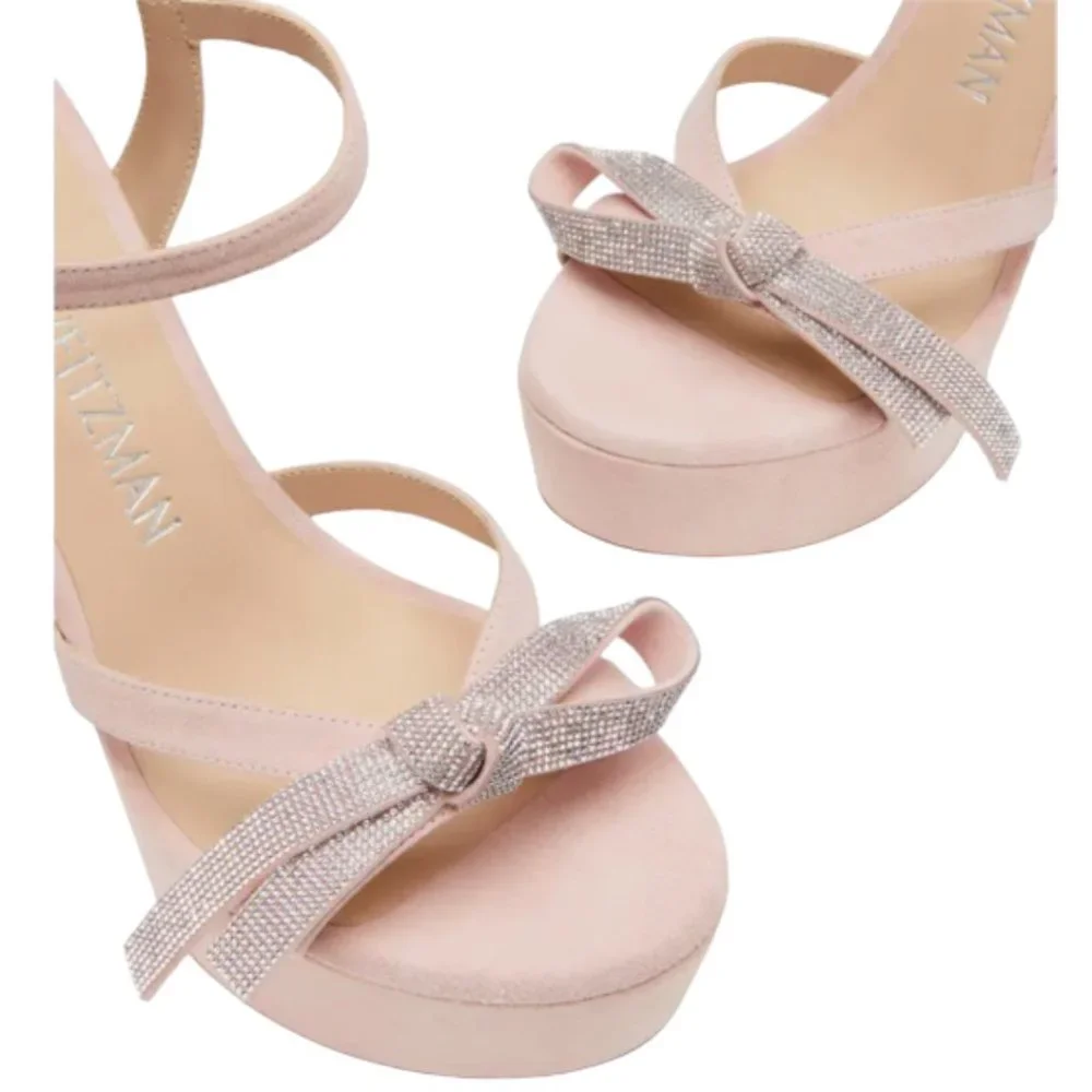 Stuart Weitzman Mega Crystal Bow Platform Sandals Color: Ballet New: Never Worn - Picture 5 of 13